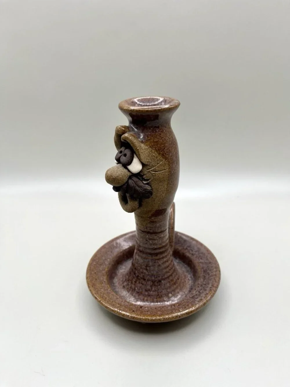 Handmade Pottery Chamberstick Candle Holder Folk Art Stoneware Rustic Cabin Boho